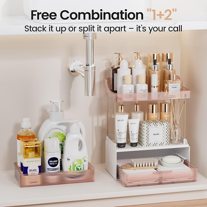 Delamu 4-Tier Makeup Organizer, Bathroom Counter, 2 Drawers, Grapefruit | Elegant Vanity Organizer Gift for Women, Holds Perfume, Skincare, Nail Polish & Hair Accessories for Bathroom Countertop - Image 5