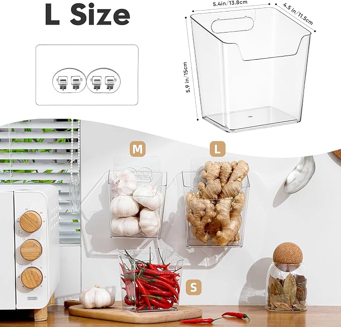 8-Pack Adhesive Cabinet Door Organizer Kitchen, Hanging Storage Bins, Stick on Small Wall Storage Container, Bathroom Floating Shelf Under Sink Caddy Spice Rack for Pantry Organizer, Office, Dorm - Image 7