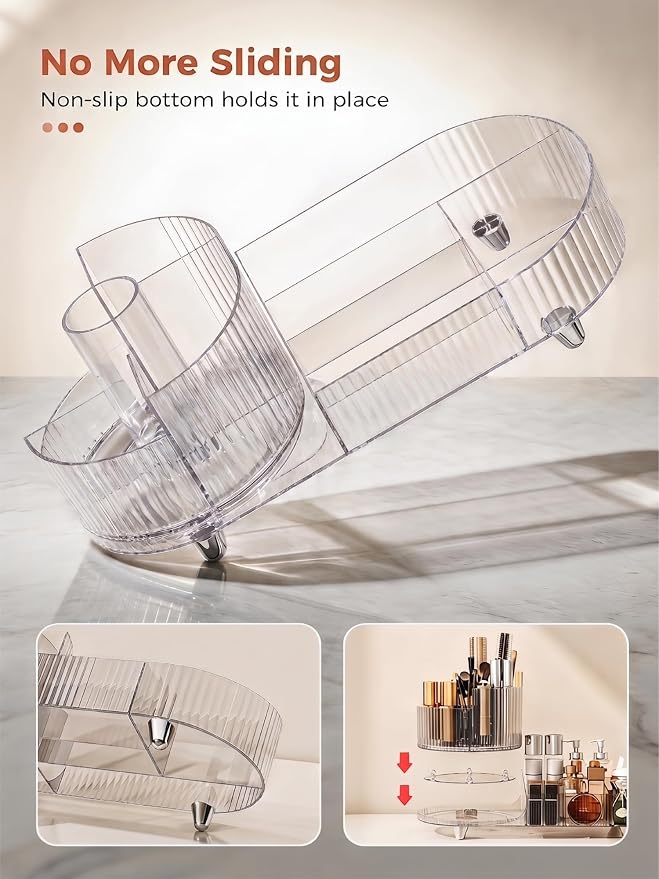 Booklov Rotating Makeup Organizer for Vanity Countertop, Clear | Clear Acrylic Cosmetic Display Case, Large Beauty Brush Holder for Bathroom Counter, Skincare Lipsticks Storage - Image 3