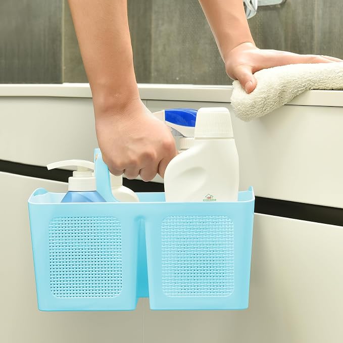 ALINK Portable Shower Caddy Basket with Compartments, Plastic Divided Cleaning Caddy Organizer Storage Tote with Handle for Bathroom, College, Dorm Room Essentials - Blue - Image 4