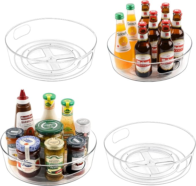 Guzon 4 Pack Lazy Susan Turntable, 11.5" Rotating Organizer with Handles | Pantry Organizers and Storage, Clear BPA-Free Spice Rack for Cabinet, Kitchen, Refrigerator, Table Top, Pantry, Countertop by Guzon