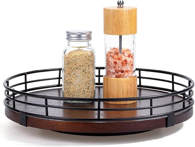BAMBOO LAND- Lazy Susan Turntable Organizer, 9", Walnut Lazy Susan for Table Top by BAMBOOLAND