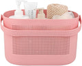 Plastic Portable Shower Caddy Basket, Storage Organizer with Handle, Pink | Bottom Drain Holes, Keep Dry, Sturdy and Durable, Easy to Carry for Bathroom, Kitchen, Dorm Room, RV, College by UUJOLY
