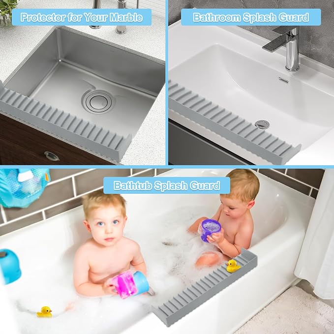 Silicone Faucet Splash Guard 4" x 30", Faucet Water Catcher Mat, Longer Silicone Sink Mat for Kitchen, Bathroom, Laundry Room, Farmhouse for Quartz Kitchen Sink（Gray） - Image 7
