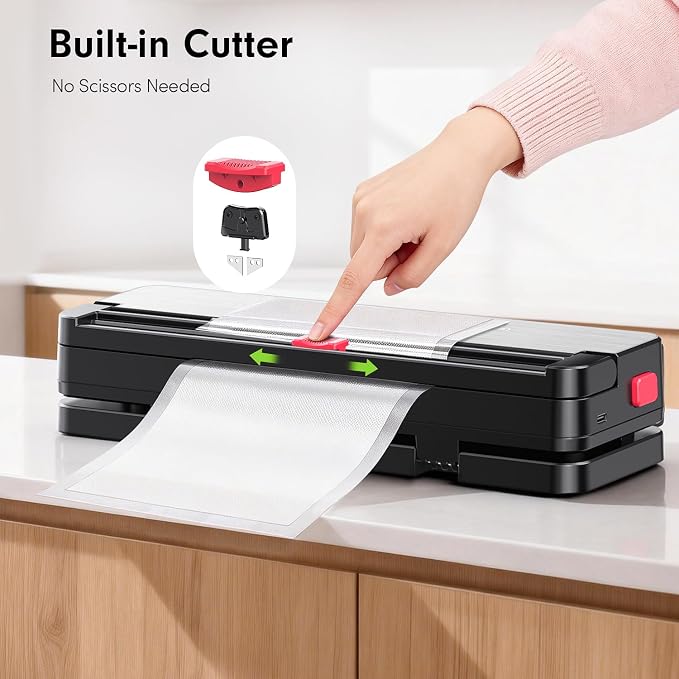Portable Vacuum Sealer for Food Storage: 75kPa Suction Vacuum Sealer Machine - 4000mAh Rechargeable Battery for Home Kitchens Apartments RVs & Travel - Dry & Moist Food Modes, Built-in Cutter - Image 5