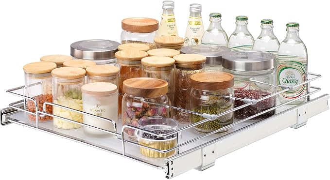 VEVOR 18.5"Wx21"Dx3.5"H Pull Out Cabinet Organizer, Heavy Duty Slide Out Pantry Shelves, Chrome-Plated Steel Roll Out Drawer, Drawer Storage for Home Under Sink, 20"Wx22"Dx7"H Install Size for Cabinet by VEVOR