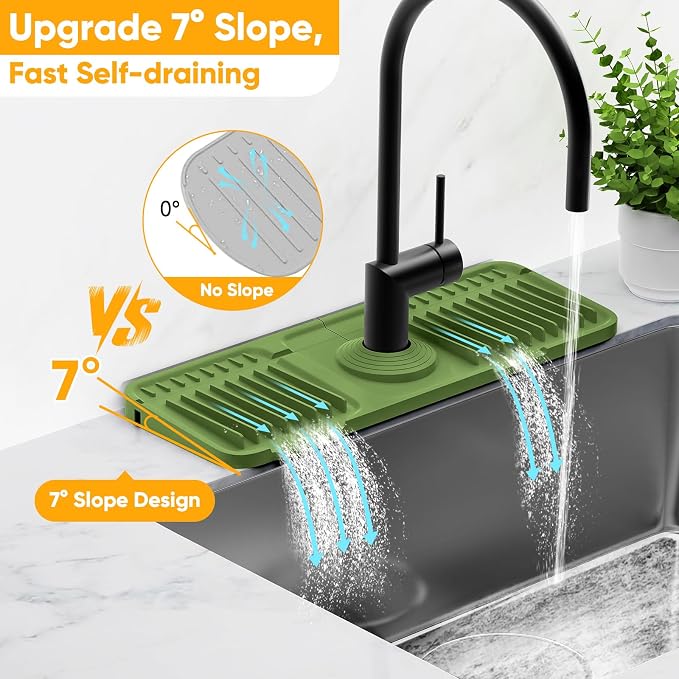 14.6 inch Faucet Mat for Kitchen Sink Splash Guard[7° Slope Fast Self-draining][Snap Lock Fit]Kitchen Sink Faucet Mat Splash Guard Kitchen Sink Area Water Splash Guard Behind Faucet Draining Mat - Image 2
