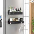 2 Pack Magnetic Spice Storage Rack Organizer for Refrigerator and Oven, Matt Black Fridge Organizers and Storage | Magnetic Shelves Heavy Duty for Fridge in Kitchen, Seasoning Storage Organizer, For Oven Washer and Dryer, For Heavier Items by HuggieGems