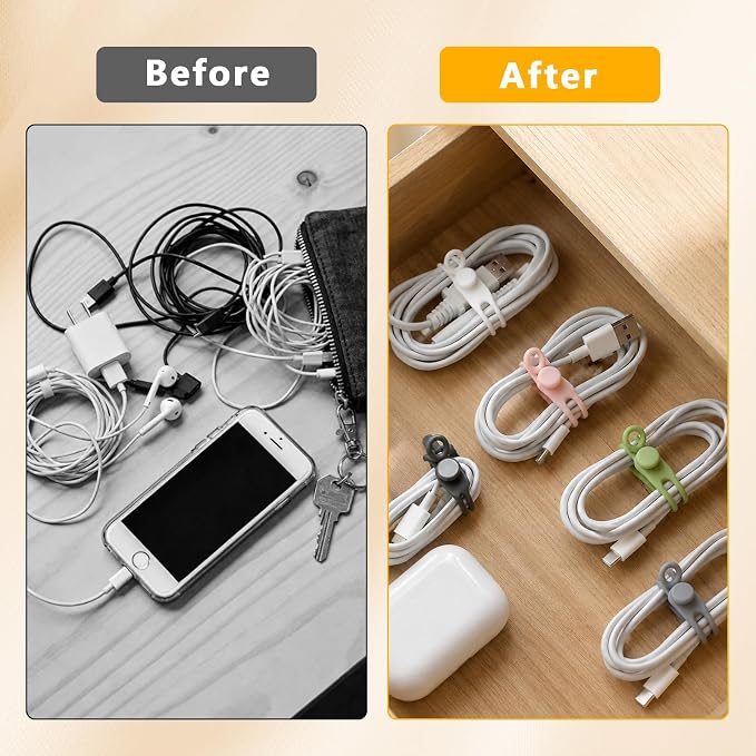 10 Pcs Silicone Cable Ties, Reusable Cord Organizer. | High Elasticity Cable Management Straps for Home Office Kitchen Appliances Cords Wires - Image 5