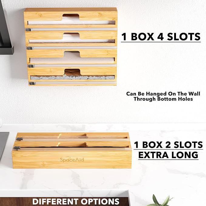 SpaceAid WrapNeat 4 in 1 Wrap Dispenser with Cutter and Labels, Plastic Wrap, Aluminum Foil and Wax Paper Dispenser for Kitchen Drawer, Bamboo Roll Organizer Holder, Compatible with 12" Roll - Image 7