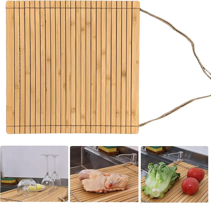 Over Sink Drainer Rack, Bamboo Roll up Dish Drying Rack Multipurpose Dish Drainer Counter Space, Over The Sink Dish DryingRack for Draining Dish, Glass, Vegetables, Fruits - Image 4