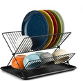 Black Foldable Double-Tier Dish Rack Large-Capacity Expandable Dish Rack, Rust-Proof Dish Rack, Draining Tray Suitable for Kitchen Worktops (Black) by Unknown