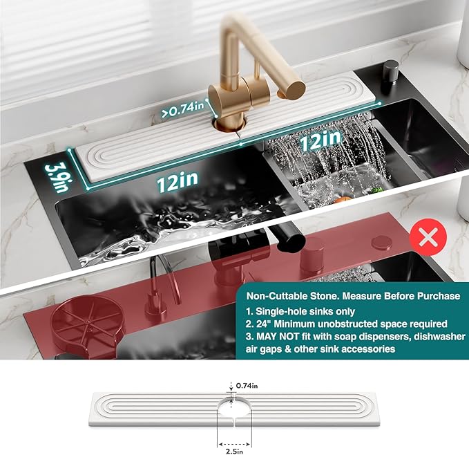 Faucet Mat for Kitchen Sink – Diatomite Stone Drying Mat & Sink Protectors, Prevent Moisture – Sink Splash Guard Water-Absorbing Stone Tray for Bathroom Counter (Light Grey, 23.6" x 3.9") - Image 2