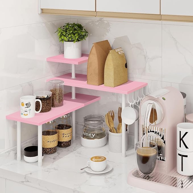 3-Tier Counter Organizer Shelf for Bathroom, Corner Shelf for Countertop, Over Sink, Make Up, Dresser Table, Desktop - Pink - Image 3