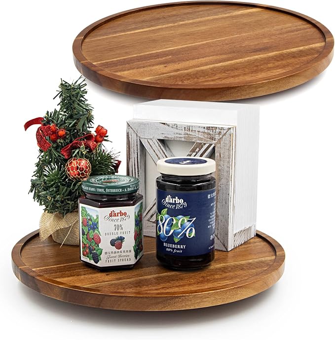 ANBOXIT Lazy Susan Organizer for Table, 10 Inch Wooden Lazy Susan Turntable | for Cabinet, Acacia Wood Turntable Kitchen Spice Rack (2 Pack) by ANBOXIT