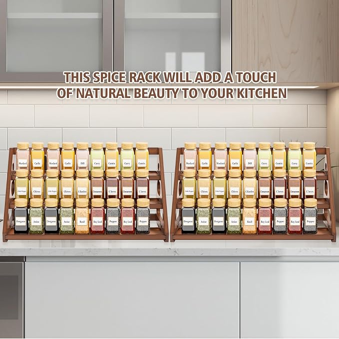 Spice Rack - Bamboo Wood Spice Rack Organization for Cabinet/Countertop - Brown - Image 7