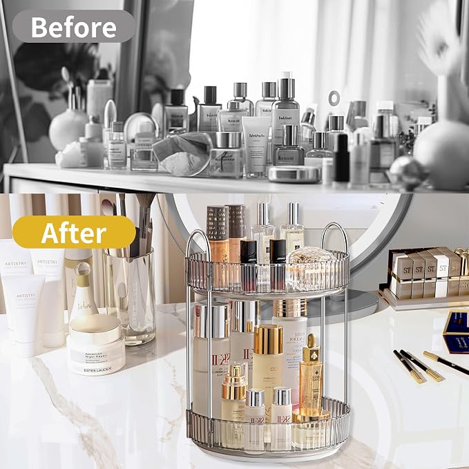 Asayuee 360 Rotating Makeup Organizer for Vanity,Bathroom Countertop Organizer,Spinning Perfume Organizer&Vanity Organizer(Grey-2 Tier) - Image 5