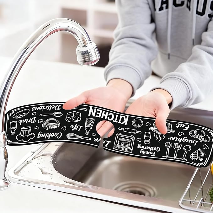 2 Pcs Graffiti Pattern Kitchen Sink Splash Guard Faucet Mat | Digital Painting Faucet Mat for Sinks Absorbing Drying Mat for Kitchen Bathroom, 23.6x5.5inch - Image 6