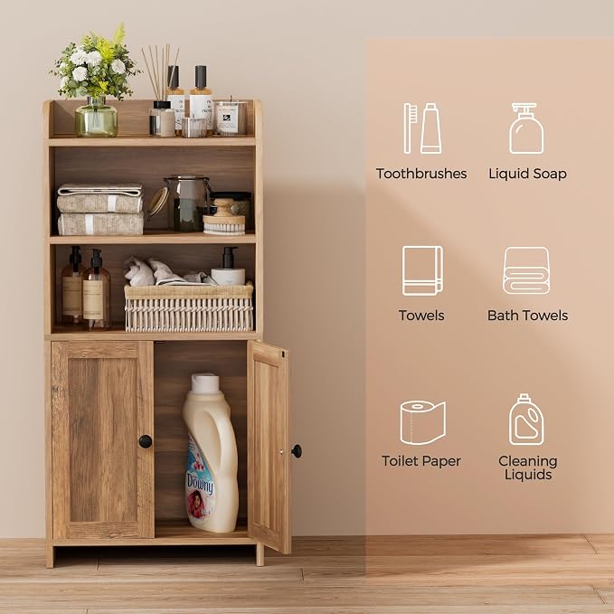 Homhedy Small Bathroom Storage Cabinet, Toilet Paper Storage Cabinet | Bathroom Floor Cabinet with Doors and Shelves, Bathroom Organizers for Small Spaces, 7.9"D x 14.6"W x 31"H, Rustic Walnut - Image 7