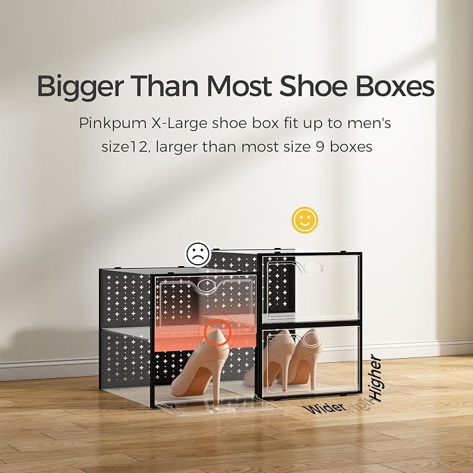 15 Pack X-Large Shoe Storage Boxes, Shoe Organizer Clear Stackable | Fit US Size 11, 6.2” Height, Shoe Dispaly Case Holder Bins Sneaker Storage for Sneakerheads, For Home and Family, Black - Image 3