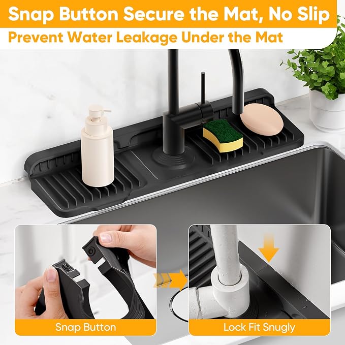 17.7'' Folding Faucet Mat for Kitchen Sink Splash Guard[7° Slope Fast Self-draining][Snap Lock Fit] Kitchen Sink Faucet Mat Splash Guard Kitchen Sink Area Water Splash Guard Behind Faucet Draining Mat - Image 4