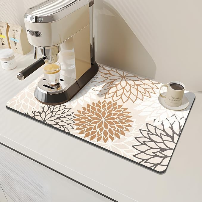 Findosom 2PCS 12" x 20" Dish Drying Mat & 24" x 5.5" Sink Splash Guard, Super Absorbent & Cuttable Dish Mat Drying Kitchen Mat with Brown Floral, Hide Stain Drying Mat for Kitchen Counter - Image 5
