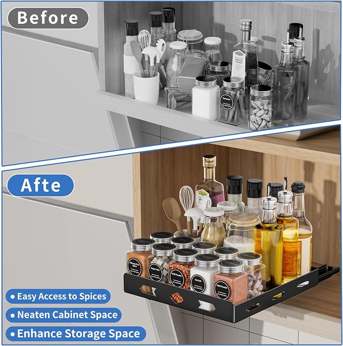 BOIVSHI Spice Rack for Cabinet, 10.5" Wx10.5 Dx2.8 H | 1 Tier Spice Racks for Inside Cabinets, Metal Cabinet Spice Organizer for Kirchen, Pantry, Easy to Assemble, Black - Image 5