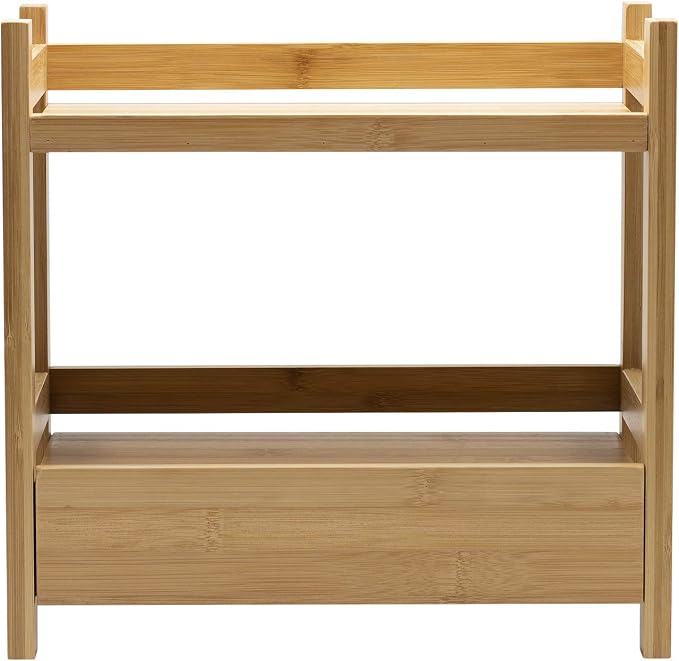 Sorbus 2-Tier Bamboo Countertop Shelf with Hidden Drawer for Vanity, Matcha Shelf, Bathroom Storage Cabinet, Under Sink Organizer, Bathroom Storage, Matcha Station Shelf (13″ L x 6.5″ W x 12.6″ H) - Image 7