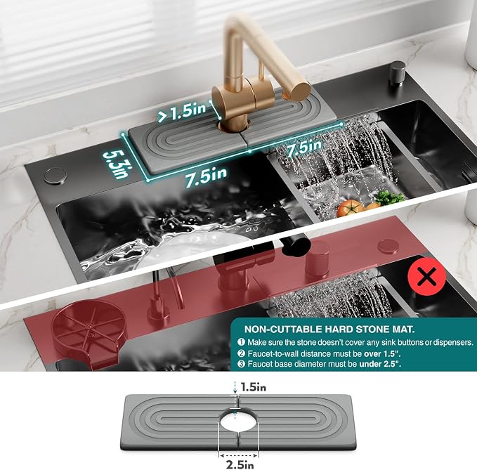 Faucet Mat for Kitchen Sink - Wider Diatomite Fast Drying Stone Sink Tray, Super Absorbent, Prevents Moisture Buildup - Faucet Splash Guard for Bathroom Counter (Grey, 15x5.3inch) - Image 4