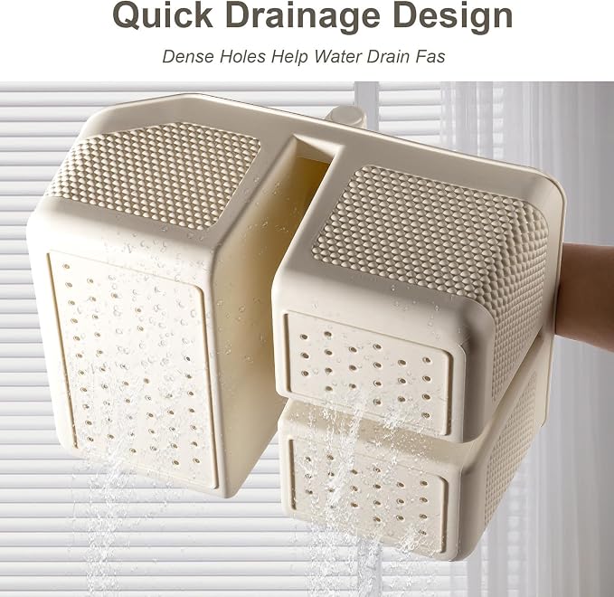Plastic Shower Caddy Portable Shower Basket with Bamboo Handle, Cream | Cleaning Caddy Organizer Storage Tote for Bathroom, College Dorm Essentials, Bath Toy Storage - Image 4