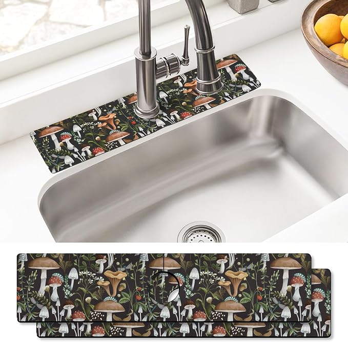 Sink Faucet Absorbing Mat, 2 Pack Drying Mat Around Faucet Sink Splash Guard Behind Faucet Sinkmat For Kitchen Bathroom Island Rv 24 * 5.5 Inch (60 * 14 cm) by BathtubMat