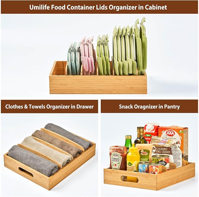 Large Bamboo Food Container Lid Organizer for Kitchen Cabinet (Pack of 3) - Image 6