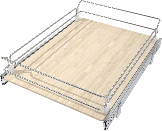 Pull Out Cabinet Organizer 17.45" W X 22" D, Wood & Chromed | Full Slide Out Drawers For Kitchen Cabinets, Cabinets Capacity Heavy Duty Caddy, Cabinet Pullout Shelves , Pantry Storage - Image 9