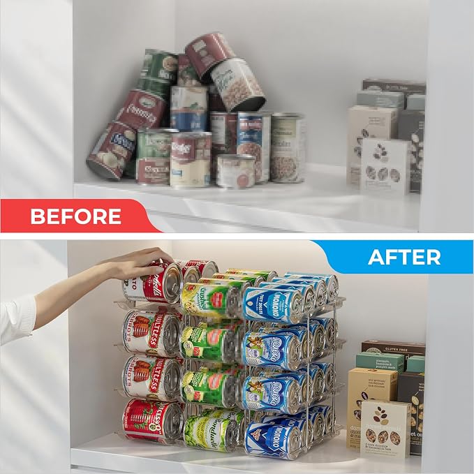 Can Organizer for Pantry 4 Tiers Rolling Can Storage Cupboard | Automatic Rolling Holds 48 Cans Combinable Canned Food Organizer Soda Can Organizer for Cupboard Cabinets Pantry Fridge Clear - Image 6