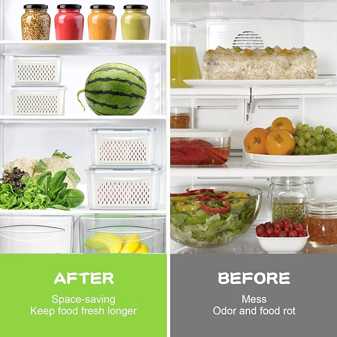 TBMax Fruit Storage Containers for Fridge Organizers and Storage, 4 Pack Large Produce Saver with Airtight Lid & Colander for Berry Lettuce Salad Vegetable Storage, Refrigerator Organizers - Image 5