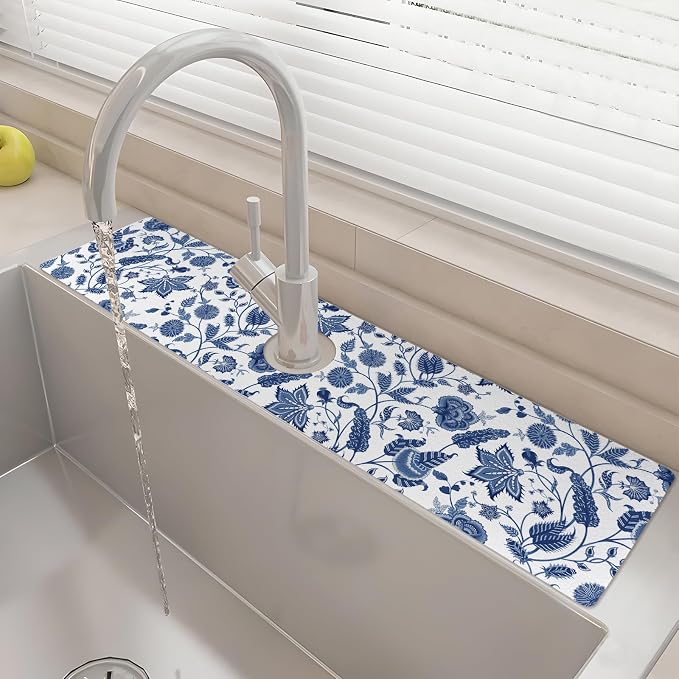 24" X 5.5" Kitchen Sink Splash Guard Faucet Mat Flora Super Absorbent Fast Drying Faucet Guard & Draining Mat Sink Splash Guard Behind Faucet for Kitchen, Bathroom by Unknown