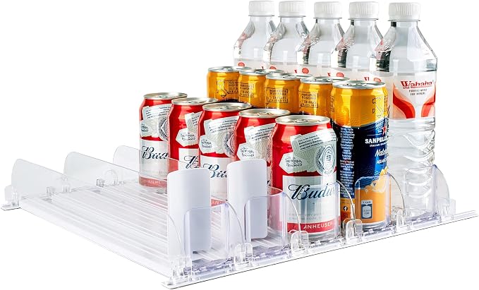 Automatic Soda Can Dispenser for Refrigerator – 5-Row Drink Organizer Holds 25 Cans, Spring-Loaded Pusher, Fits 12oz/16oz/20oz Bottles, No-Tool Assembly by Rixordd