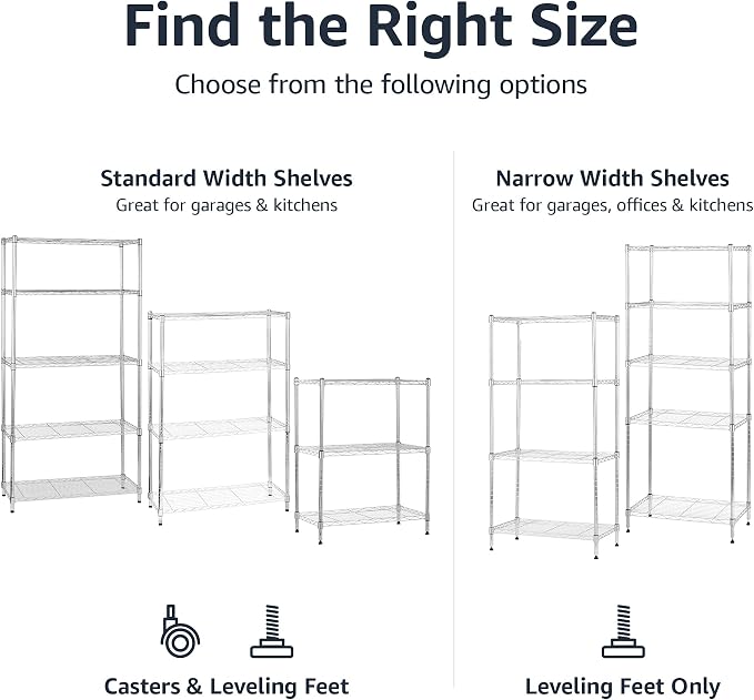Amazon Basics 4-Shelf Adjustable Heavy Duty Steel Wire Rack Storage Shelving Unit for Kitchen, Garage, Easy Assembly, 350 lbs Per Shelf, 36" x 14" x 54", Chrome Silver - Image 6