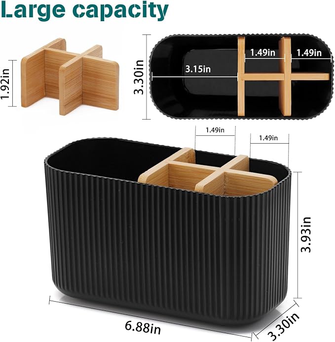 GFWARE Black Toothbrush Holder, 5 Slots Bathroom Organizers and Storage | Bamboo Toothbrush Holder, Kids Electric Toothbrush Holder and Toothpaste Storage for Bathroom Sink Organizer - Image 6