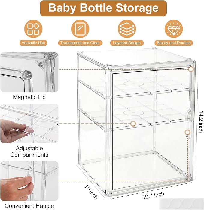 ERTIUANIO Baby Bottle Organizer – 3 Tier Acrylic Bottle Storage Organizer container, Clear Plastic Bottle Station Organizers Drawers for Countertop Kitchen Cabinet Vanity, Bathroom, Gifts for New Mom - Image 2