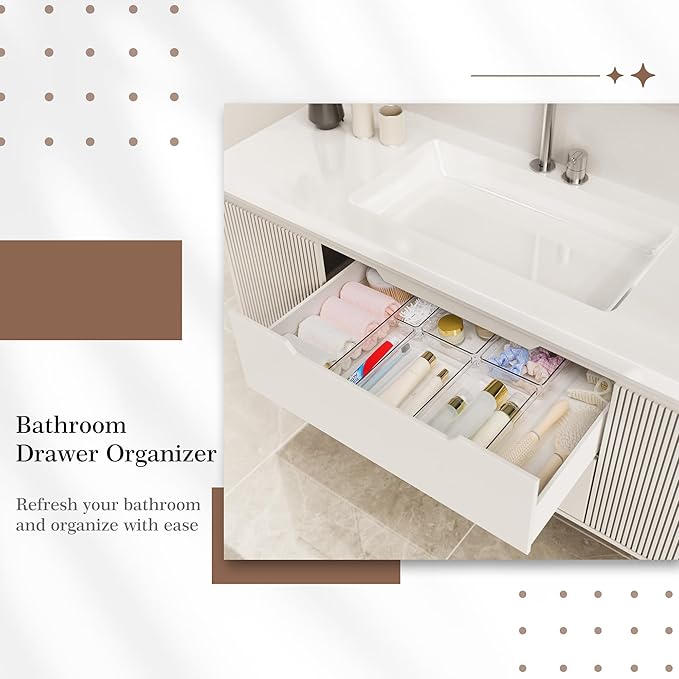 14 PCS Clear Plastic Drawer Organizer Set - 5 Large Size Versatile Kitchen and Bathroom Organizer Trays, Non-Slip Storage Bins for Makeup, Utensils, Tool and Office Desk - Image 4