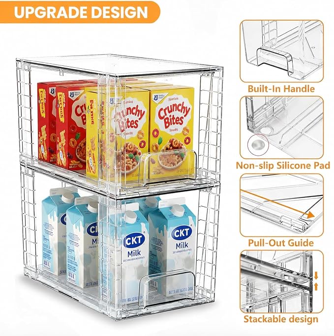 4 Pack Stackable Acrylic Storage Drawers – Clear Plastic Organizer Bins, Easy to Assemble, Suitable for Bathroom, Undersink, Kitchen, Pantry, Makeup, Medicine Organization - Image 4