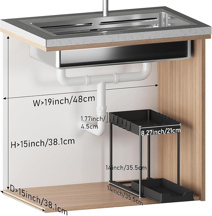 2 Pack black Under Sink Organizers and Storage, 2-Tier Sliding Cabinet Basket Organizer with Hooks, Multi-Purpose Under Sink Organizers and Storage for Bathroom Kitchen - Image 4