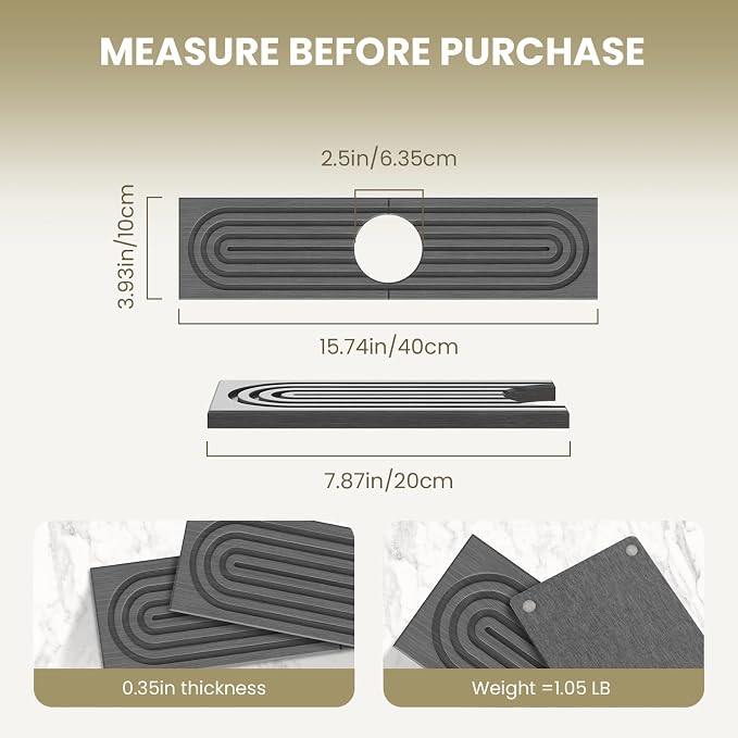 Premium Diatomite Stone Drying Mat for Kitchen Counter, Faucet Mat for Kitchen Sink, Sink Protector & Splash Guard, Quick-Dry Kitchen Sink Mat,Super Absorbent (Gray, 15.8"x4") - Image 9