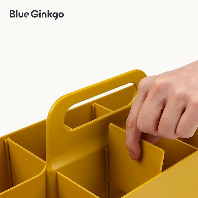 BLUE GINKGO Stackable Organizer Caddy, Long, Yellow, Made in Korea | Portable. Adjustable. Home, Office & School Storage. - Image 7