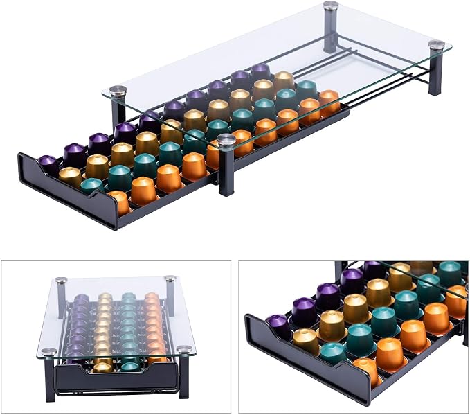 Coffee Pod Storage Holder Capsules Originaline Drawer Organizer, Crystal Tempered Glass (40 Pods Capacity) | Save Counter Space, Smooth Pull-Out, Big Capacity for Home, Office - Image 6