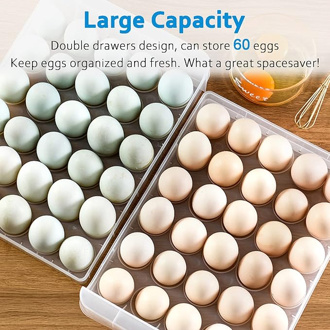 Egg Holder for Refrigerator, THIPOTEN 60 Grid Eggs Storage Container for Refrigerator, Perfect Household Egg Organizer for a Hobby Farm - Image 4