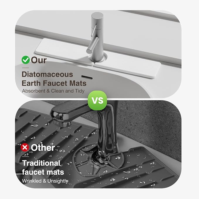 Premium Stone Faucet Mat for Kitchen Sink, 20" x 4" White | Quick Drying & Water Absorbent, Sink Splash Guard Tray for Prevents Moisture Buildup - Image 6