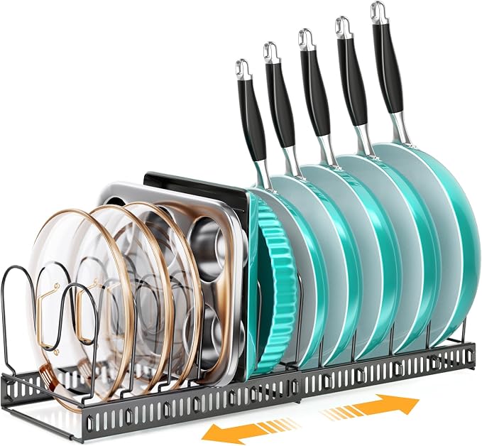 MUDEELA Expandable Pot Pan Lid Organizers inside Cabinet, 12 Divider-Black | Expandable 11.8–22.9", 12 Adjustable Divider, Tool-Free Assembly, Non-Slip, Scratch-Proof, For Pan Lid Cutting Board Bakeware by MUDEELA