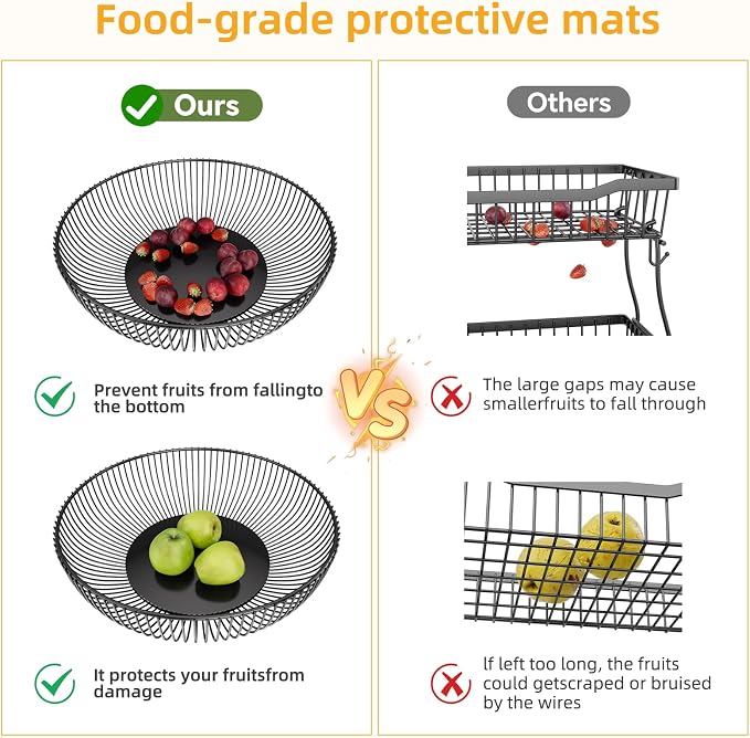 Simple Trending Round Metal Fruit Basket Bowl for Kitchen Counter - Rust-Proof, Non-Slip & Breathable Wire Organizer for Fruits, Veggies, Snacks, Black (11“ Diameter x 3.2” H) - Image 5